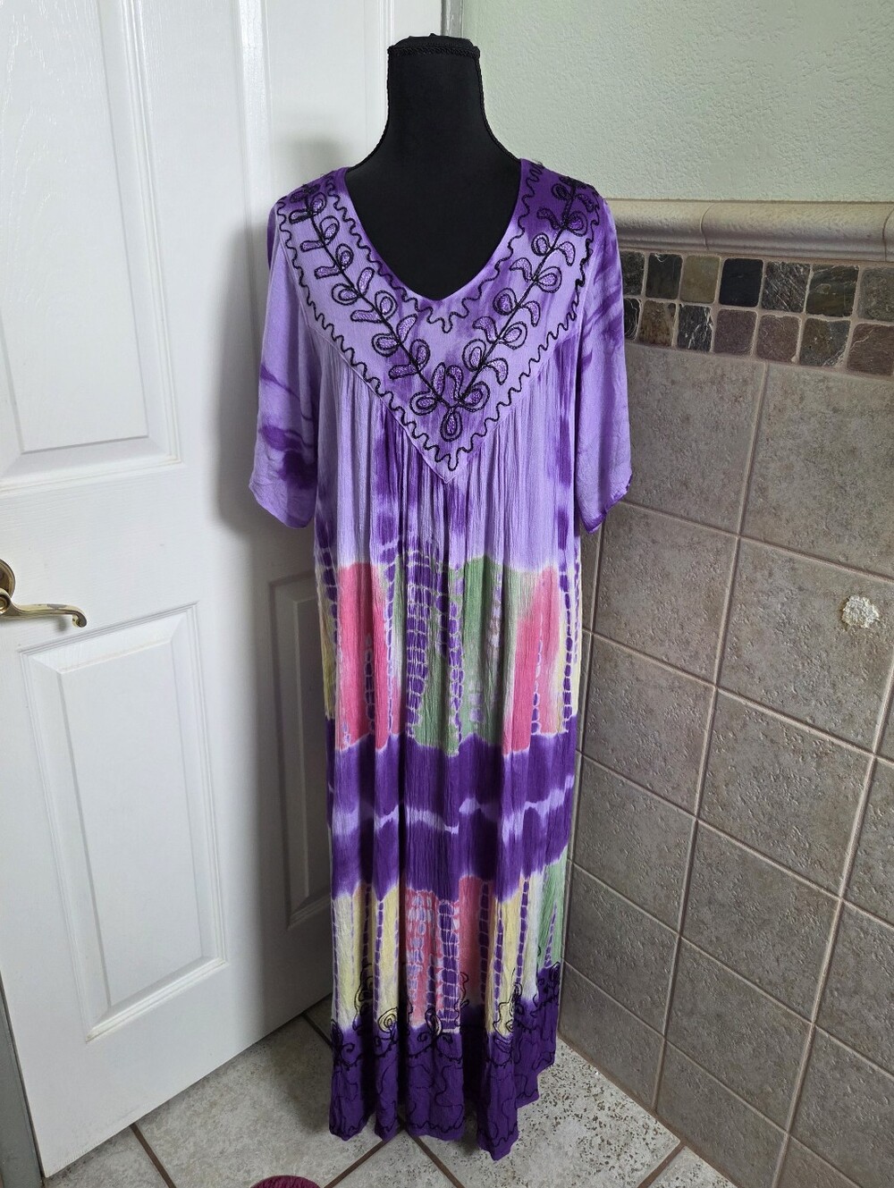 Purple tie-dye maxi dress with embroidered details boho festival hippie summer